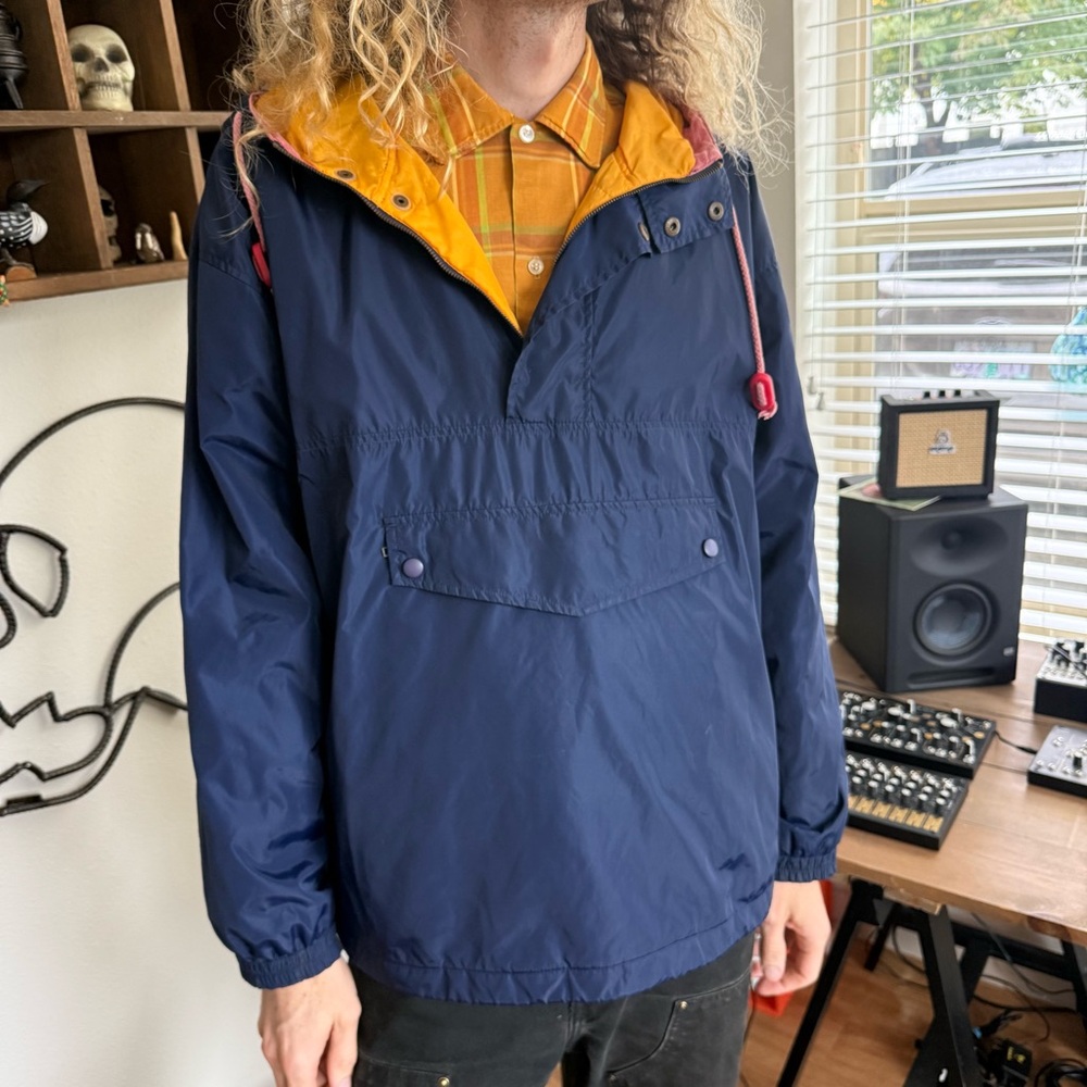 💀 SOLD 💀 Vintage 90s Hooded Anorak Nylon Windbreaker Jacket Blue & Yellow Gap M - Picture 2 of 10